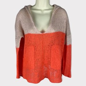 Wooden Ships Womens Paola Buendia ColorBlock Beige/Orange V-Neck Hooded …